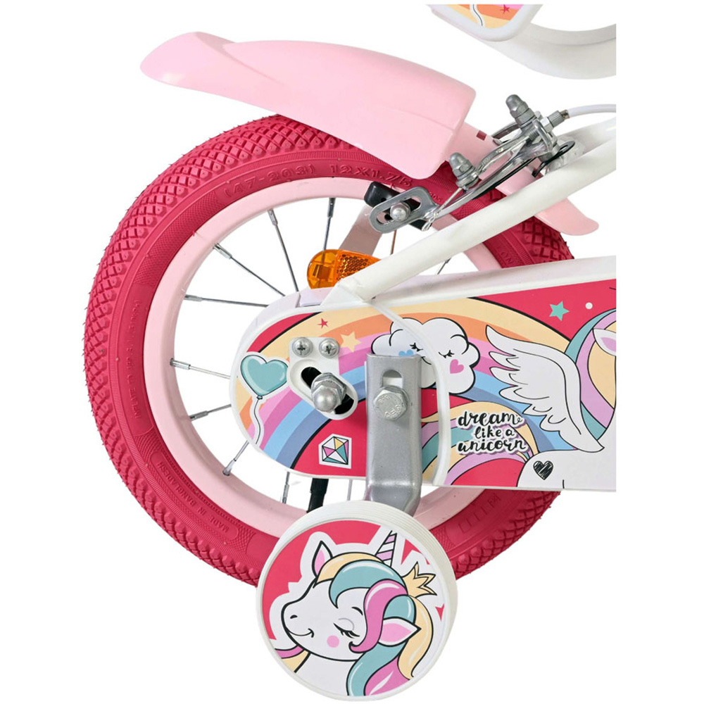 Volare Unicorn Kids 12 inch White and Pink Bike with Stabilisers Doll Seat and Basket Image 6