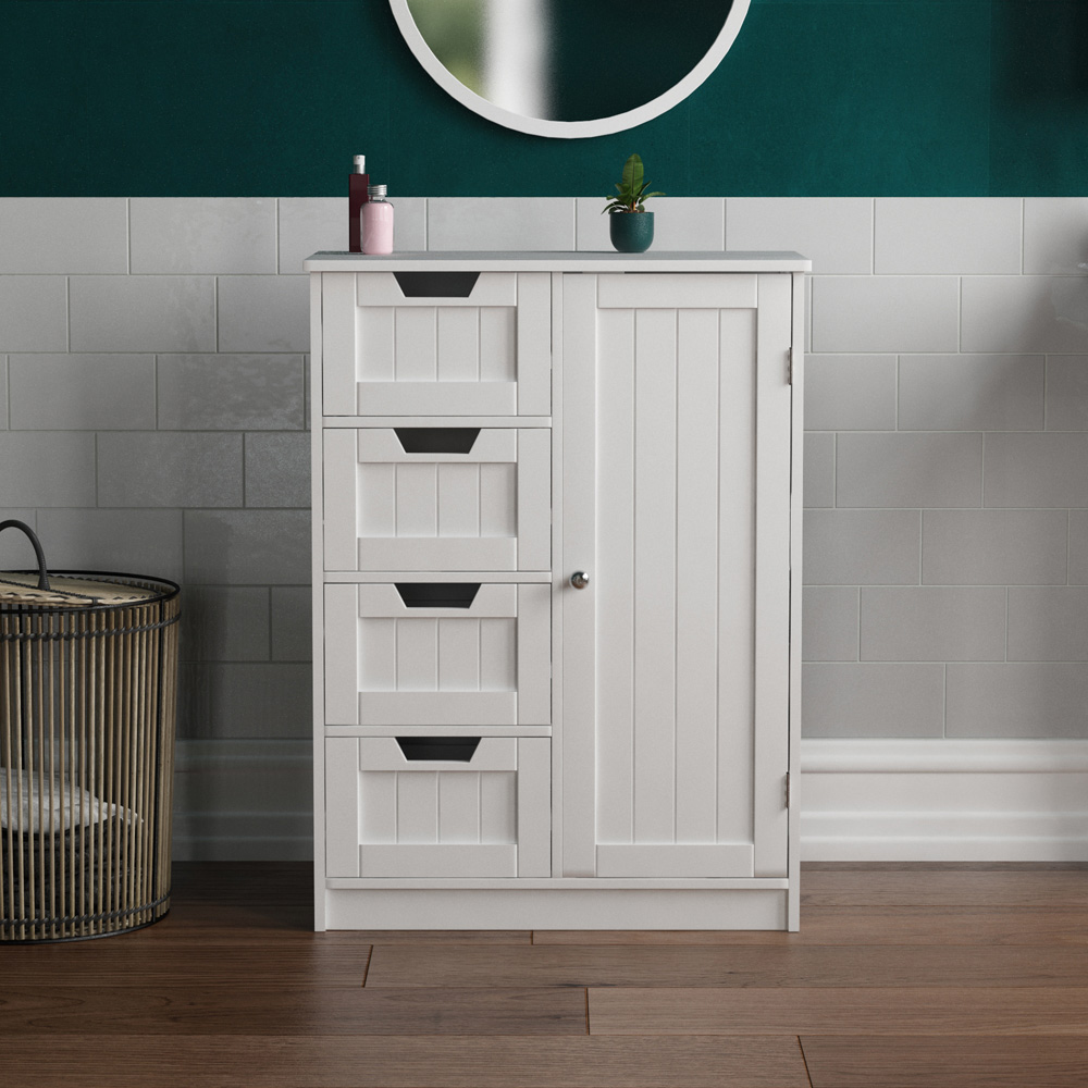 Lassic Bath Vida Priano White 4 Drawer Single Door Floor Cabinet Image 7