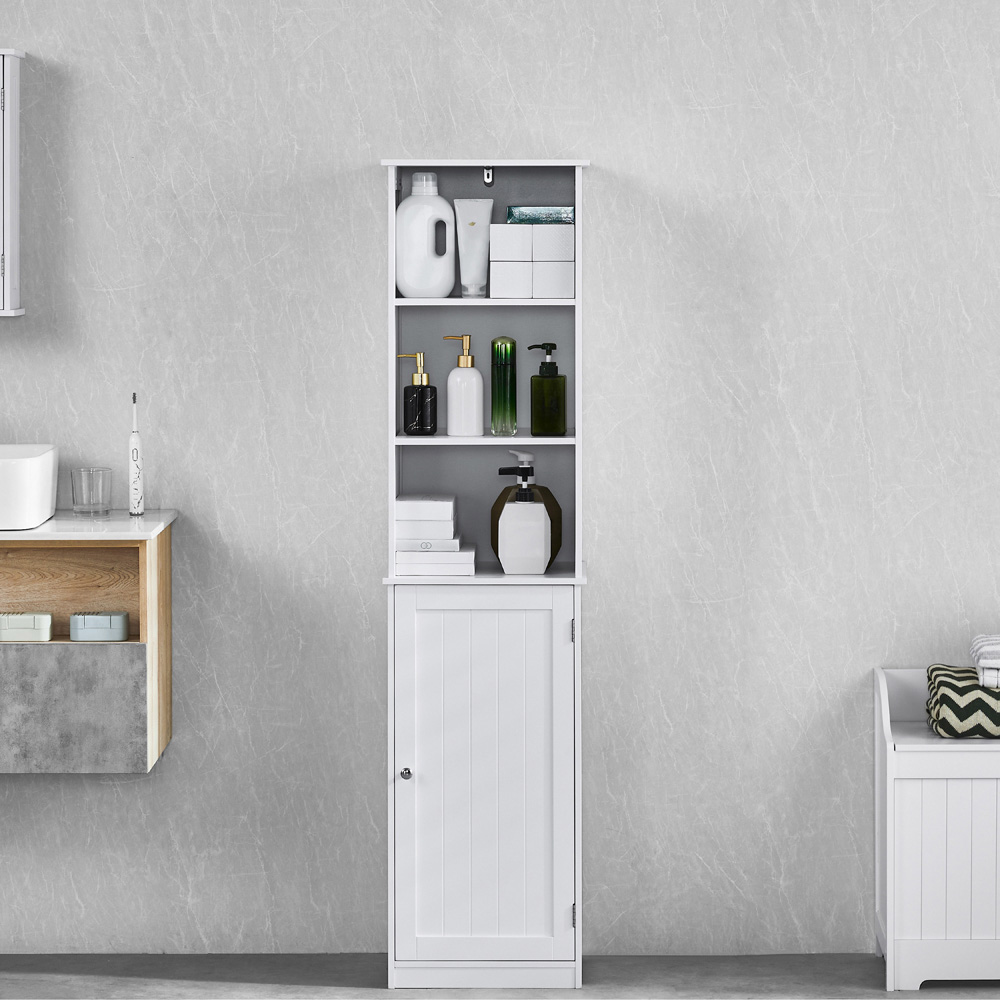 BATH VIDA Priano White Single Door 3 Shelf Tall Floor Cabinet Image 3