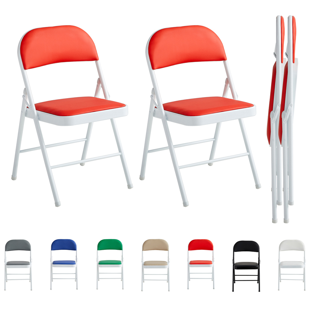 Set of 2 Red Padded Folding Metal Dining Chairs Image 2