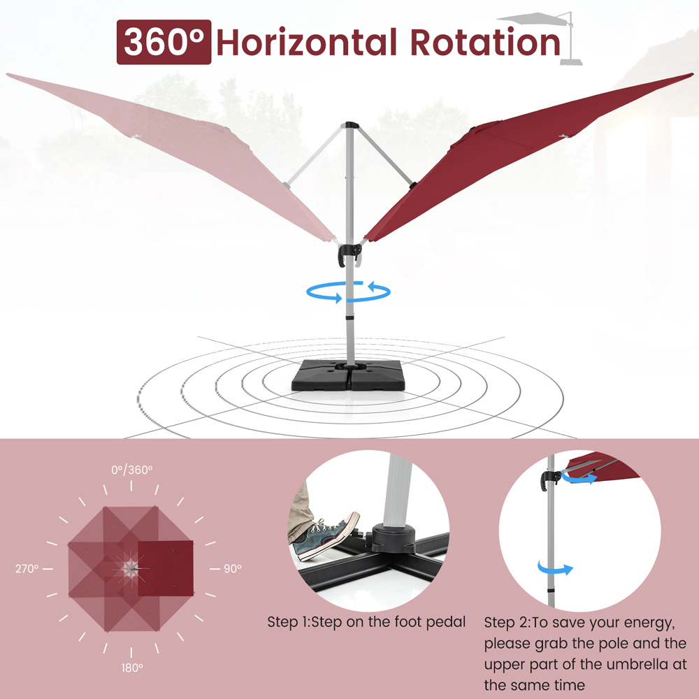 Costway Red Rotating and Adjustable Tilt Patio Cantilever Umbrella 3m Image 7