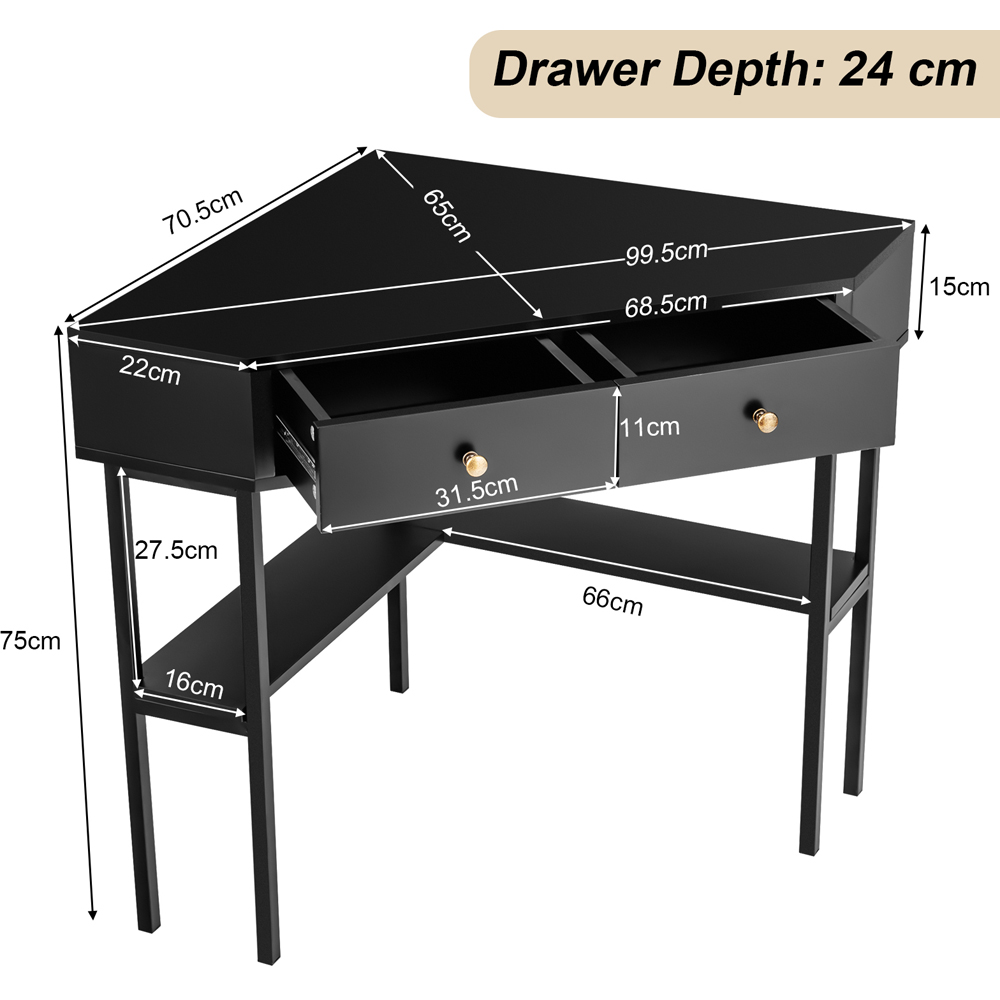 Costway 2 Drawer Single Shelf Triangular Corner Computer Desk Black Image 9