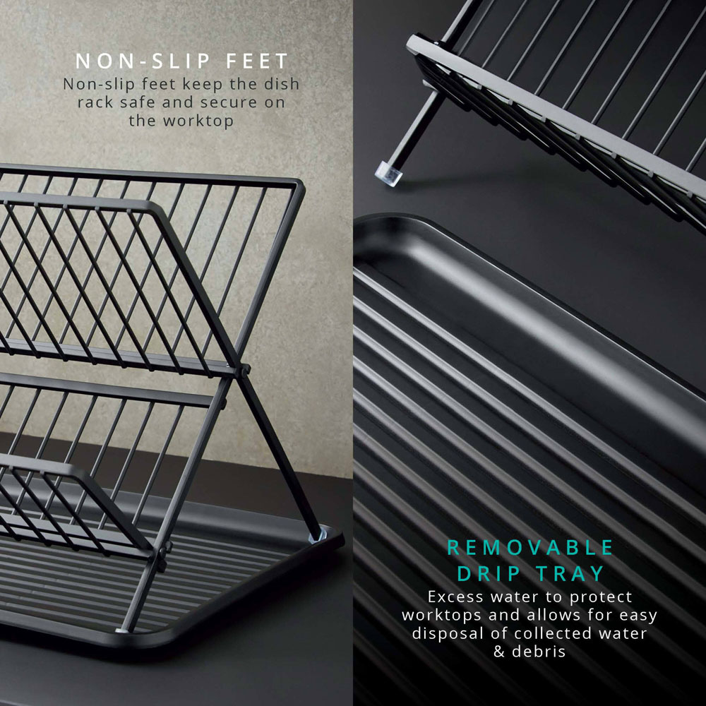 Swan Stealth 2-Tier Black 15 Plate Collapsible Dish Rack Image 5