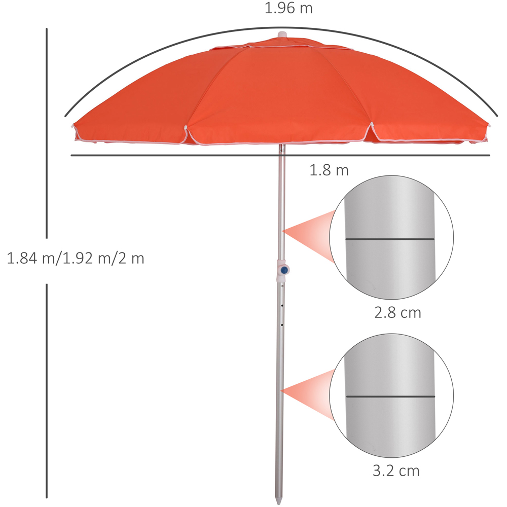 Outsunny Orange Arched Tilting Beach Parasol with Carry Bag 1.9m Image 7