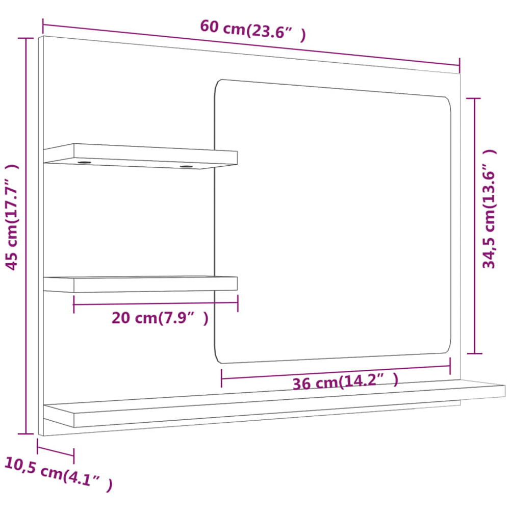 vidaXL 3 Shelf Grey Sonoma Wall Mounted Bathroom Mirror Image 6