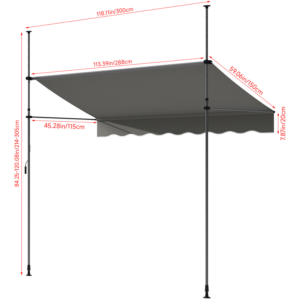 Living and Home Grey Wavy Valance Retractable Height Adjustable Awning 3m Image 9