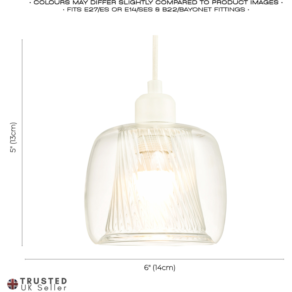 Happy Homewares Double Clear Glass Rounded Inner Ribbed Detail Pendant Shade Image 7