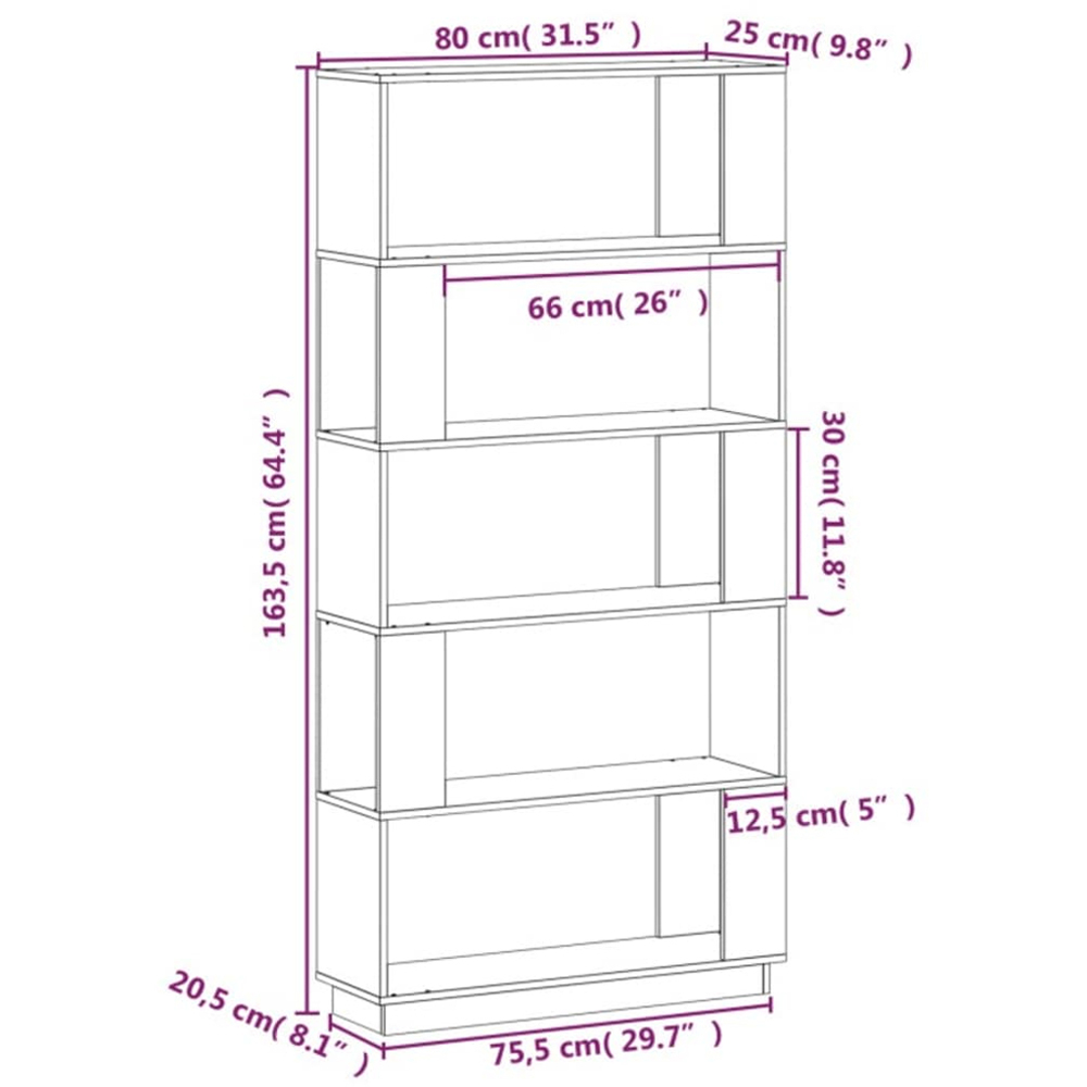 vidaXL 5 Shelf Black Solid Pine Wood Bookcase Image 9