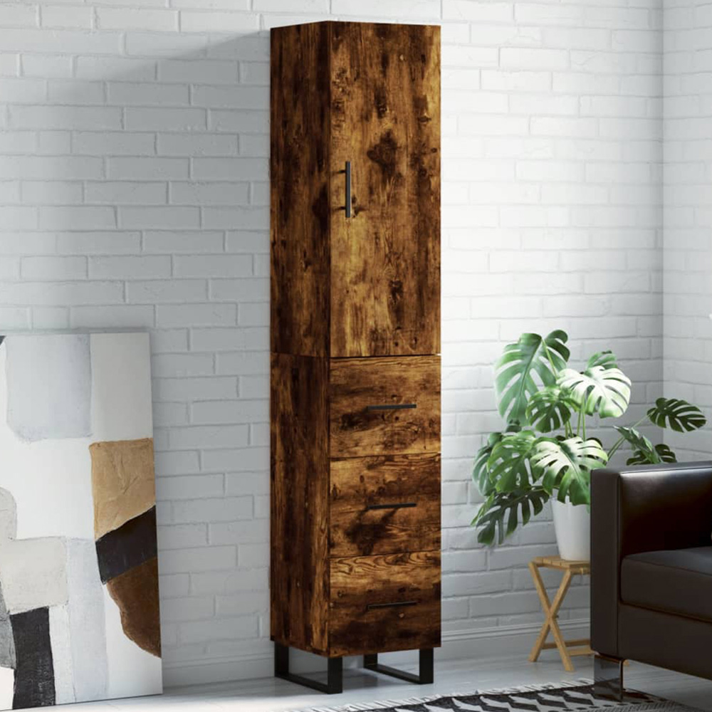 vidaXL Single Door 3 Drawer Smoked Oak Highboard Image 1