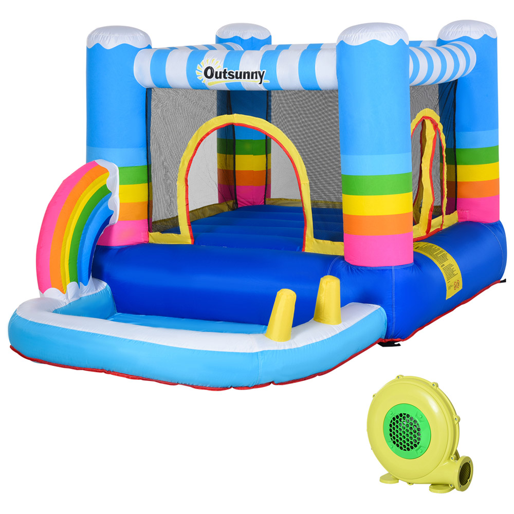Outsunny 2-in-1 Water Pool Bouncy Castle with Safety Enclosure Net Image 1