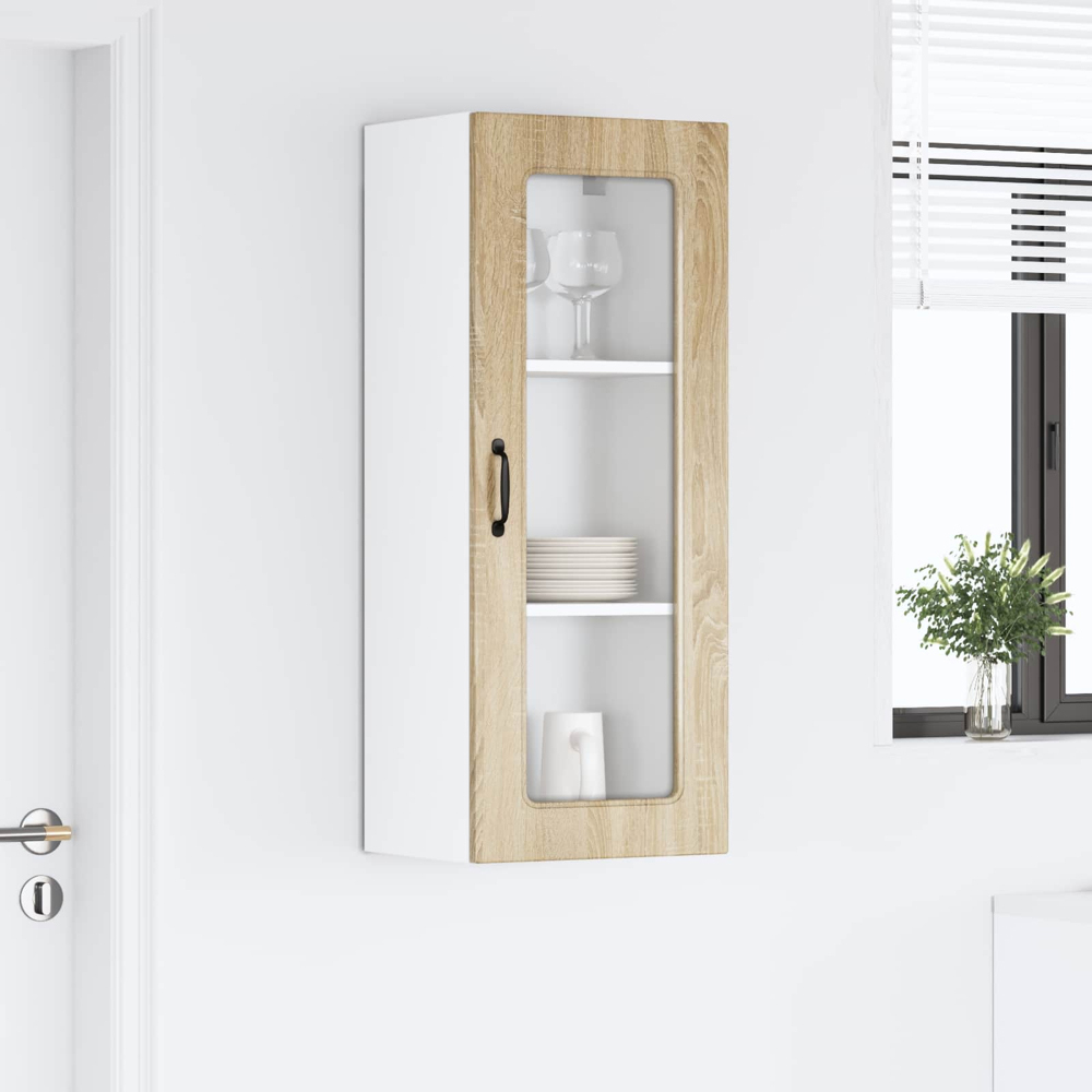 vidaXL Single Glass Door Sonoma Oak Kitchen Wall Cabinet Image 9