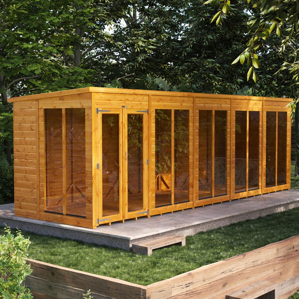 Power Sheds 20 x 6ft Double Door Pent Traditional Summerhouse Image 2