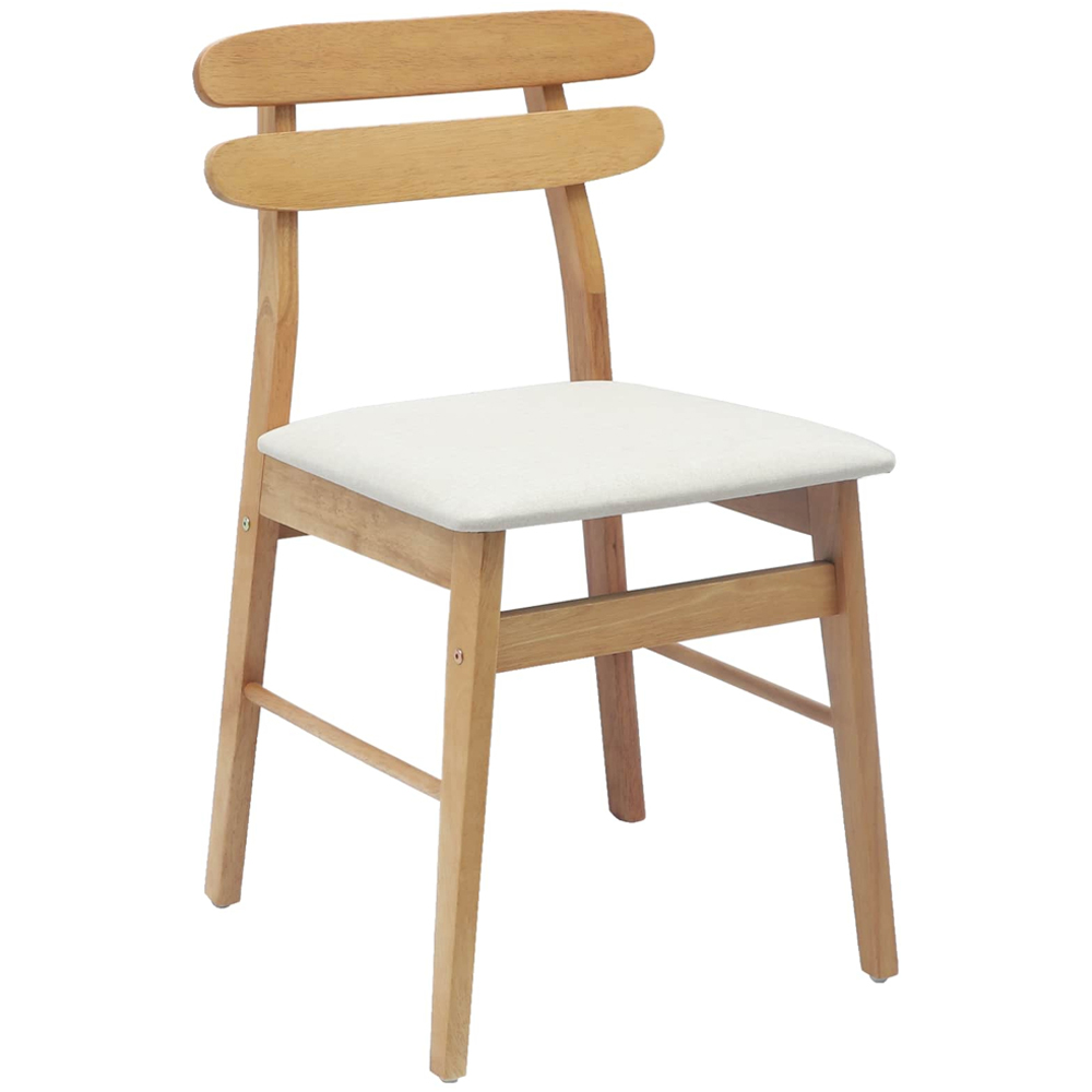vidaXL Set of 2 Natural Rubberwood Rectilinear Vintage Dining Chairs Image 2