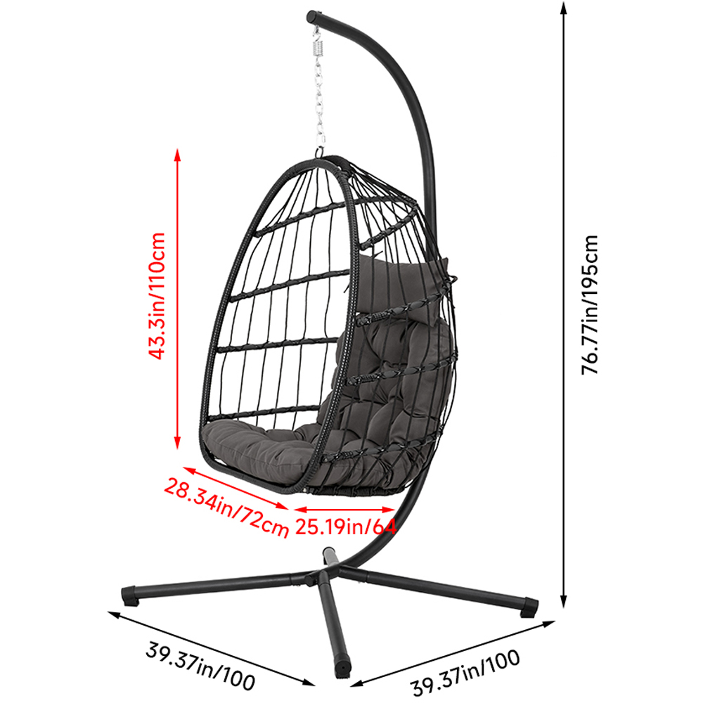 Living and Home Black Linear Wicker Hanging Egg Chair Image 9