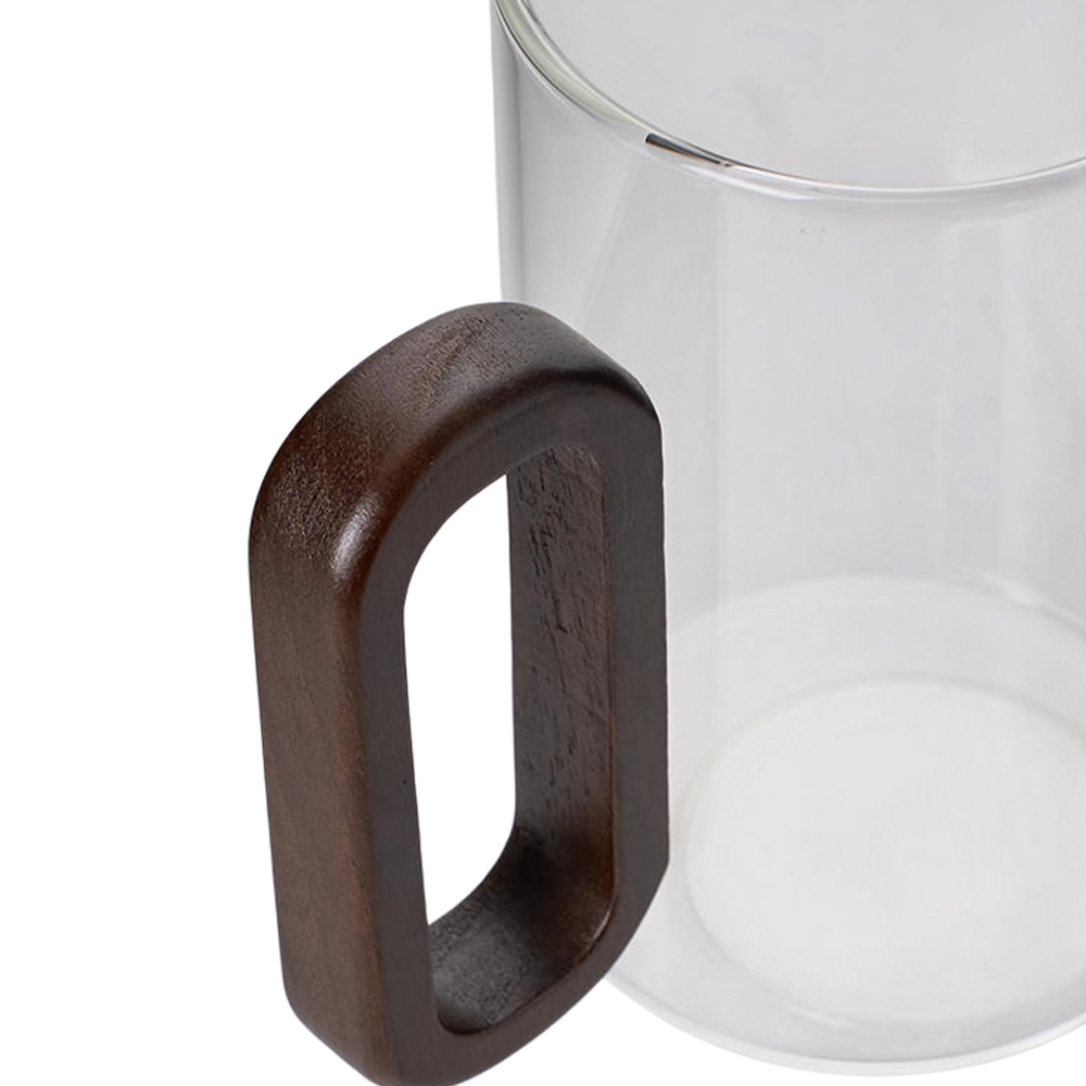 Living and Home 6 Piece Transparent Borosilicate Glass Wooden Handle Mug Set 360ml Image 7