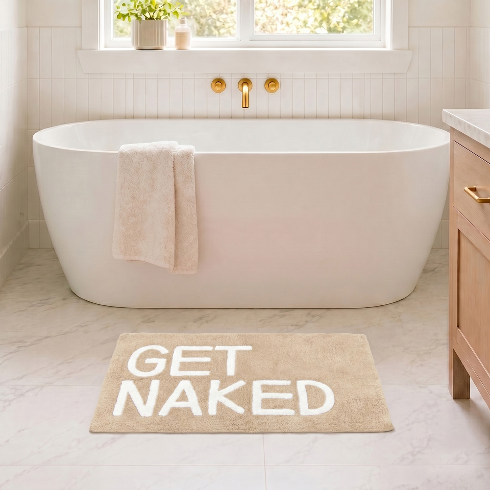Allure Bath Fashions Beige and White Get Naked Slogan Non-Slip Bath Mat 50 x 80cm Image 6