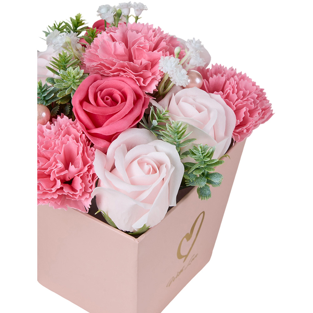 Living and Home Pink Rose and Carnation Soap Flower Bouquet Gift Box Image 5