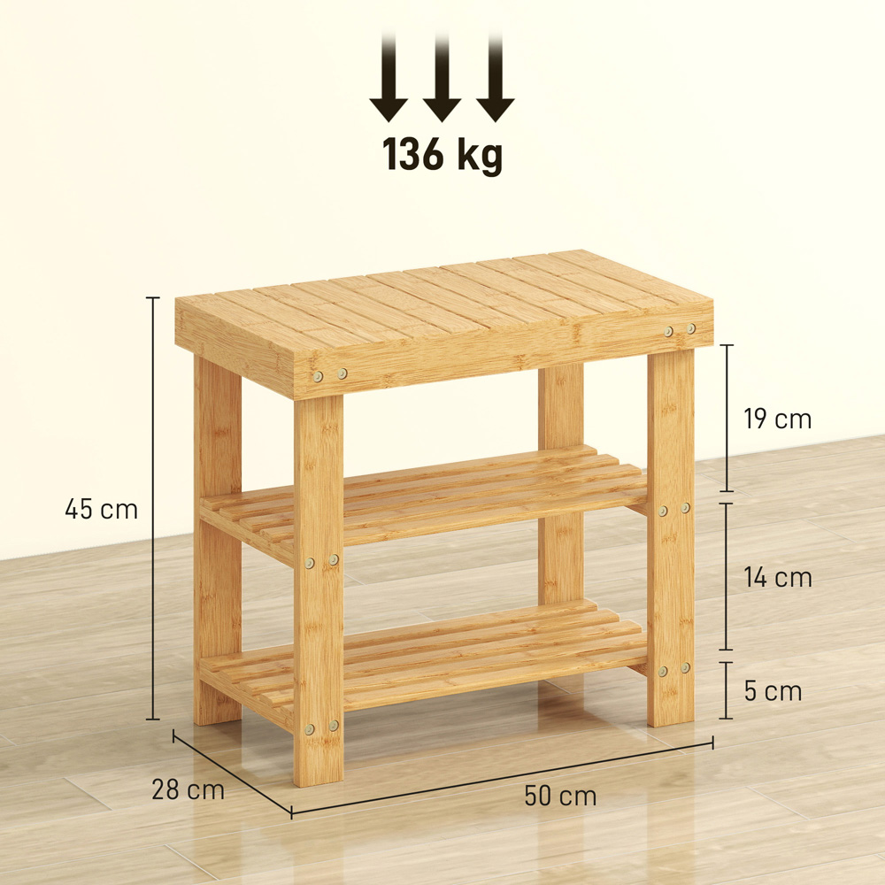 Portland 2 Shelf Wood Finish Bamboo Entryway Shoe Bench Image 9