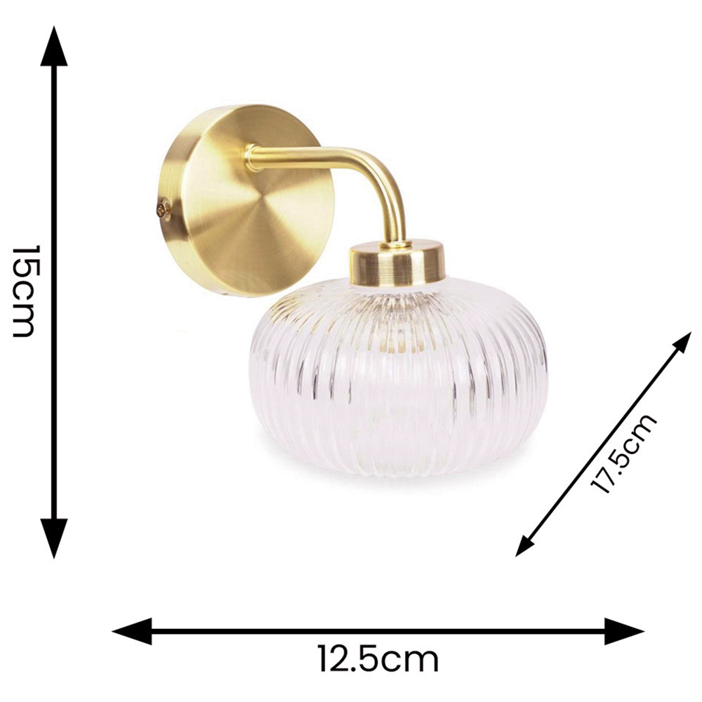 ValueLights Amaia Gold Clear Ribbed Glass LED Wall Light Image 6