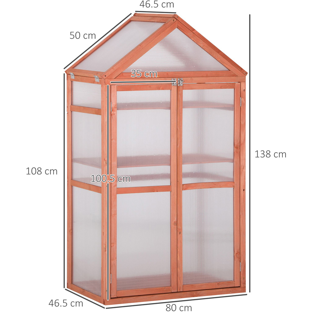 Outsunny 3 Shelf Orange Wooden Polycarbonate 2.6 x 1.5ft Cold Frame Greenhouse Image 8