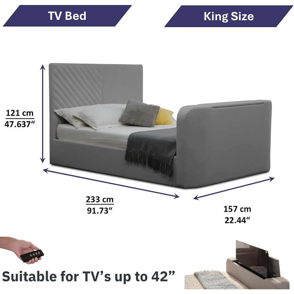 Home Treats King Size Grey Velvet Ottoman TV Bed Image 9
