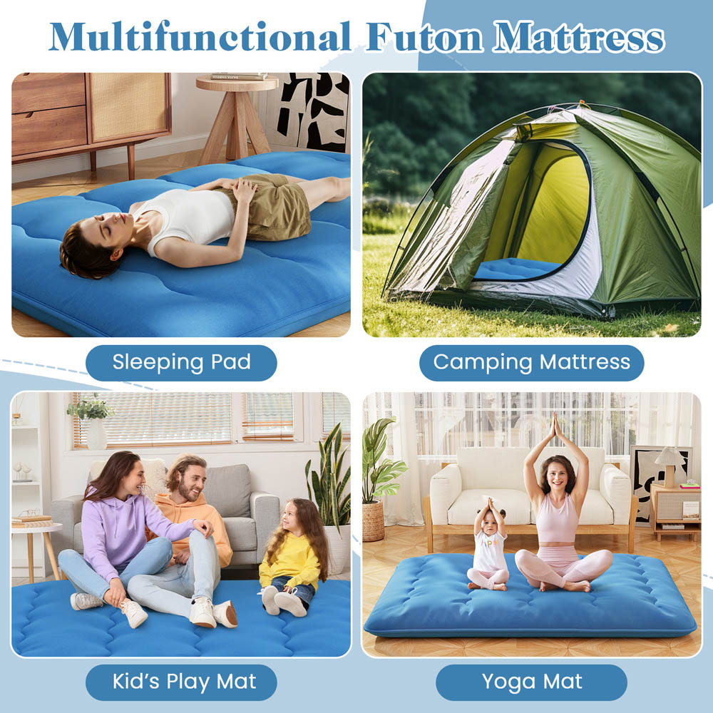 Costway King Size Blue Japanese Futon Floor Mattress with Bag Image 5