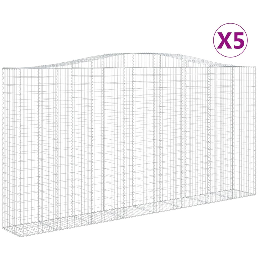 vidaXL Silver Galvanised Iron Arched Gabion Basket 400 x 50 x 200/220cm 5 Pack Image 2
