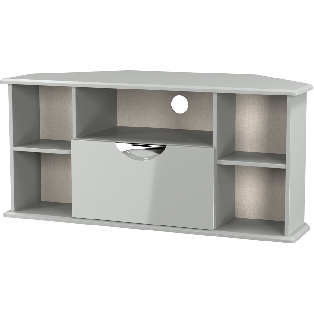 Crowndale Camden Single Drawer 5 Shelf Grey Gloss and Dusk Grey Corner TV Unit Ready Assembled Image 4