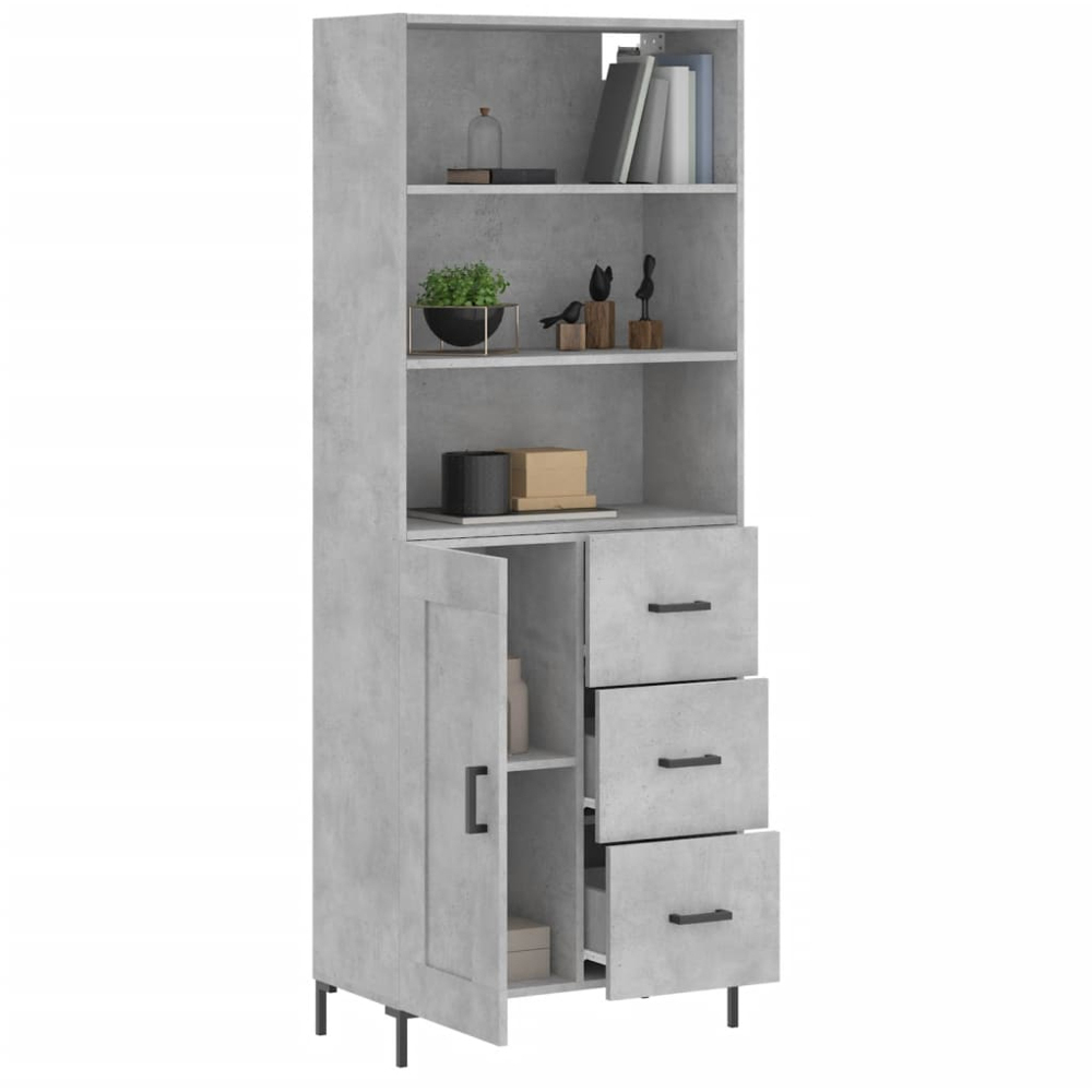 vidaXL Single Door 3 Drawer Concrete Grey Cabinet Image 3