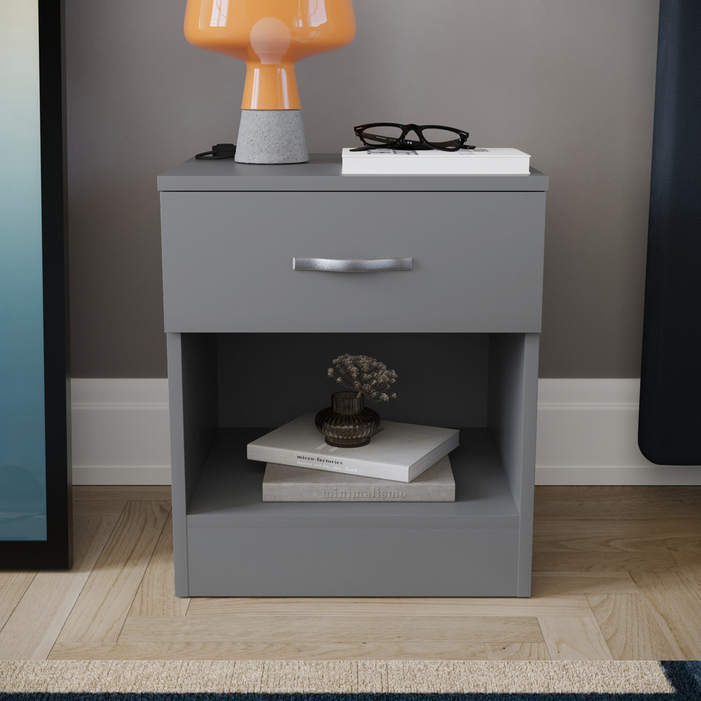 Vida Designs Riano Single Drawer Grey Bedside Table Image 7