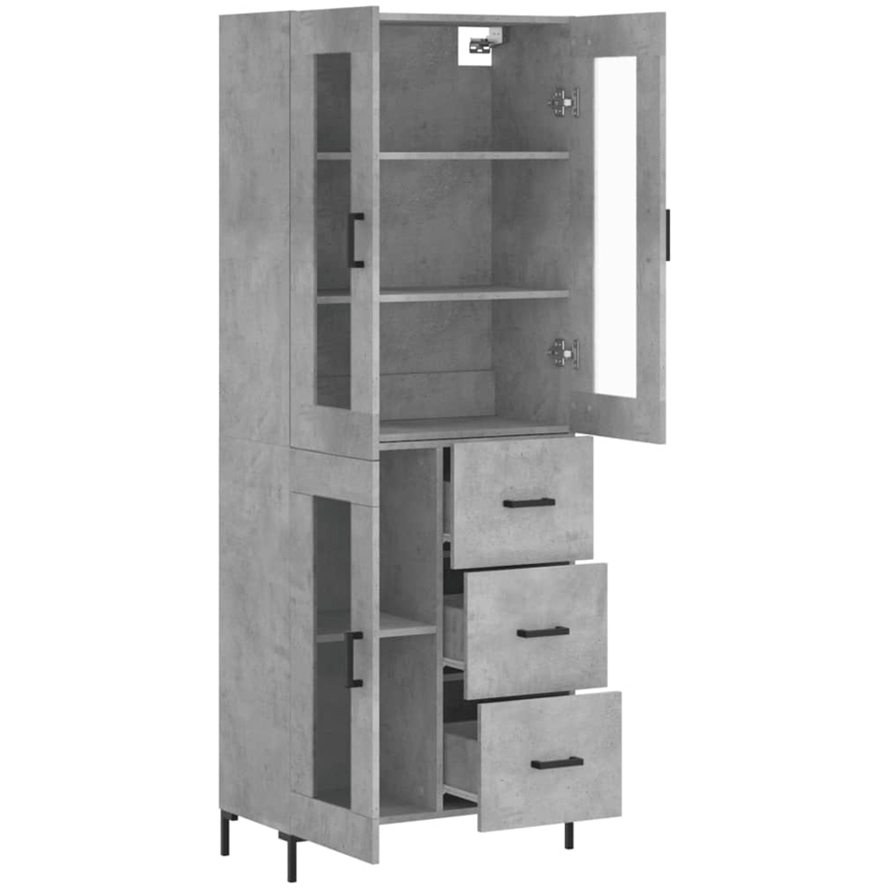 vidaXL 3 Glass Door 3 Drawer Concrete Grey Highboard Image 4