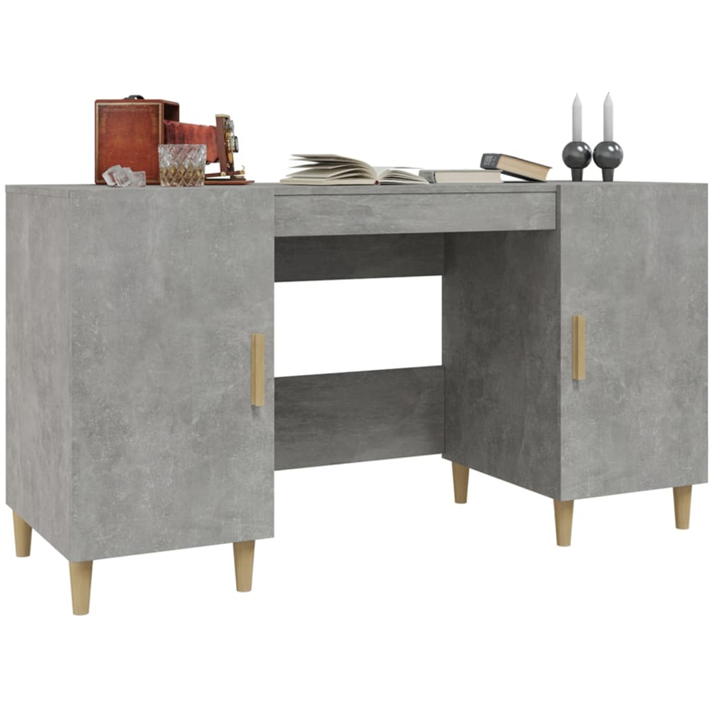 vidaXL 2 Door Computer Desk Concrete Grey and Gold Image 3