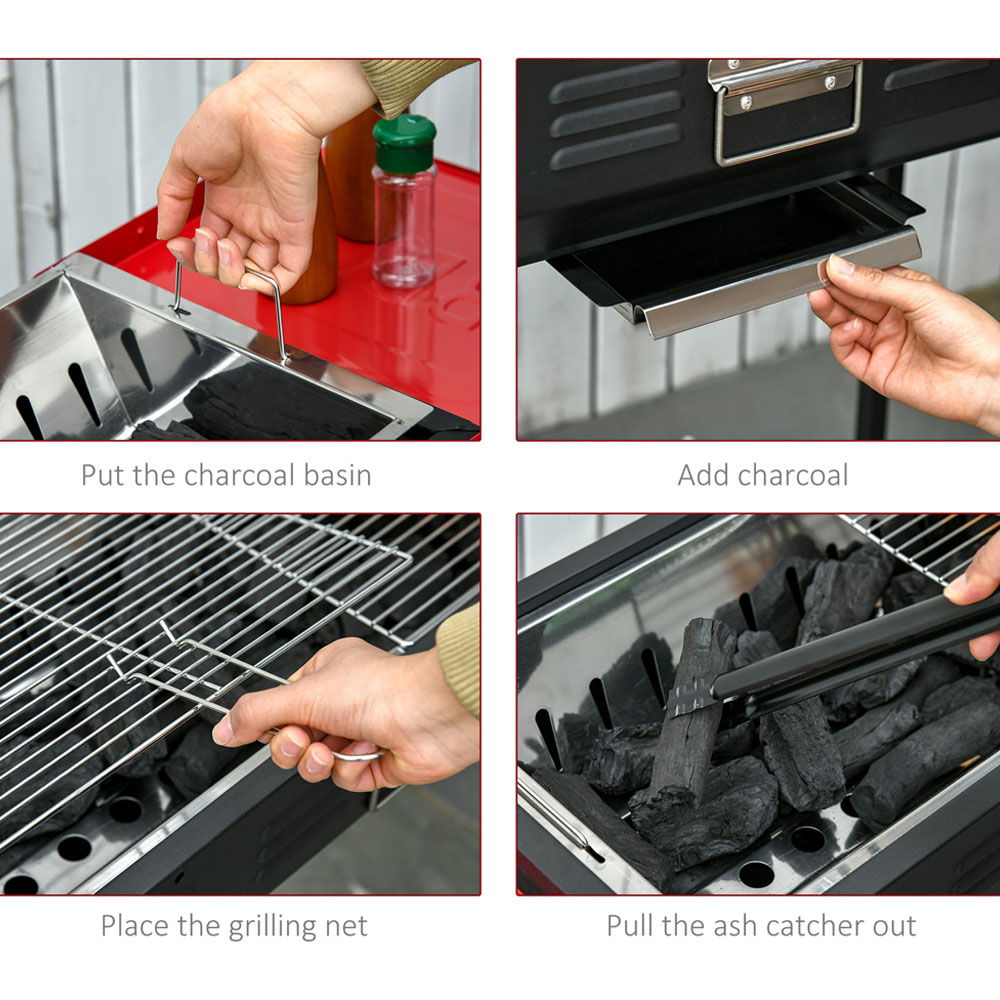 Outsunny Red and Black Portable Charcoal BBQ Grill Image 6
