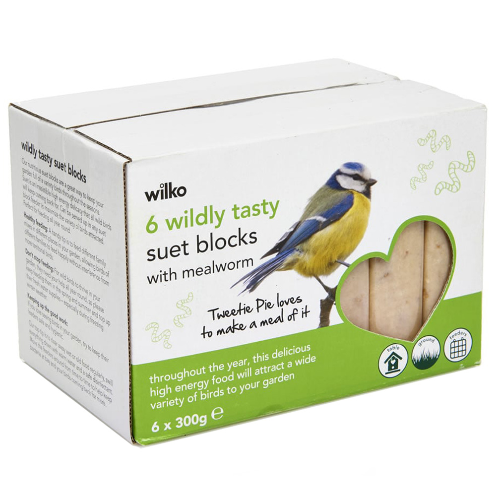 Wilko Wild Bird Suet Blocks with Mealworm 6 x 300g Image