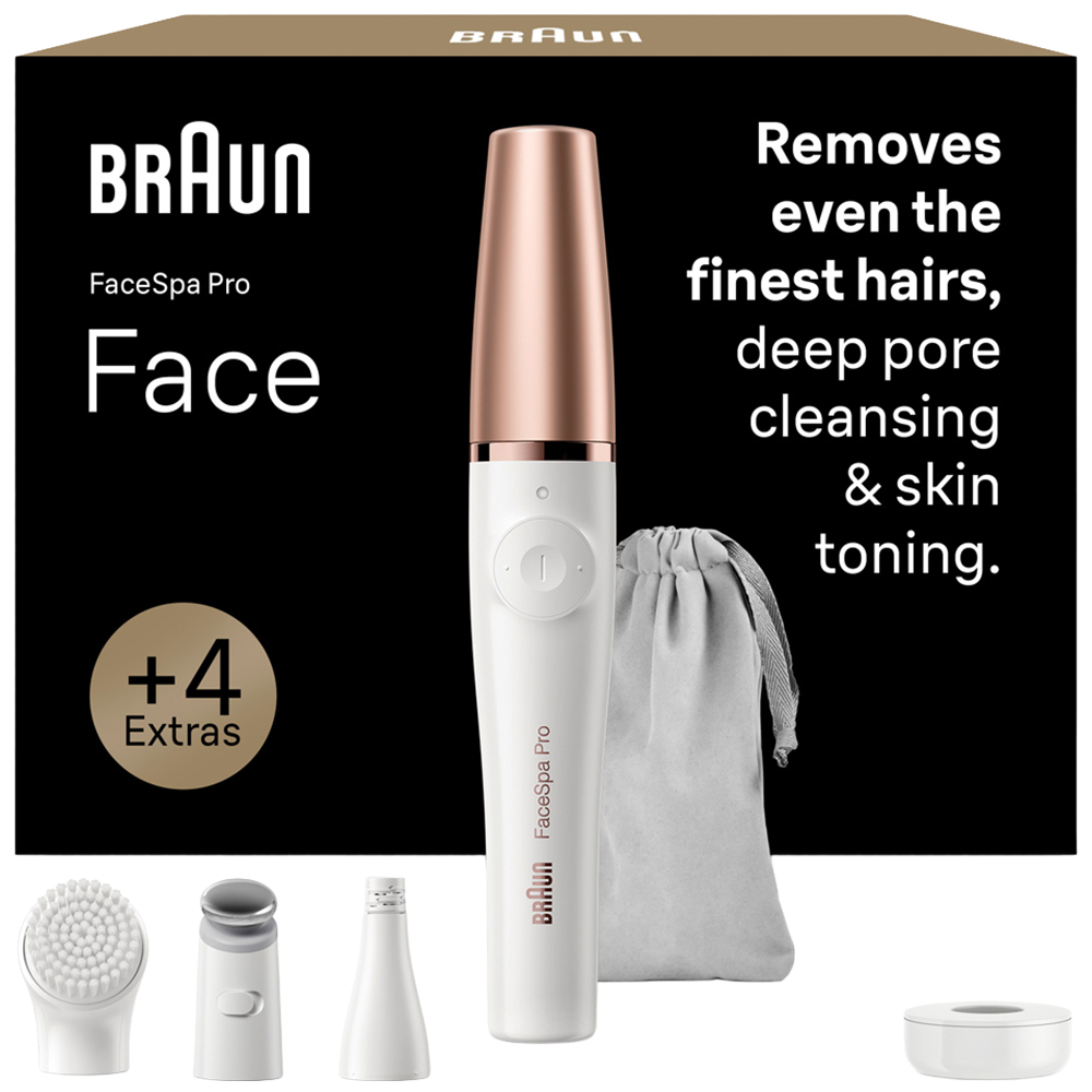 Braun FaceSpa Pro White Wet and Dry Facial Epilator with Cleaning Brush and Pouch Image 4