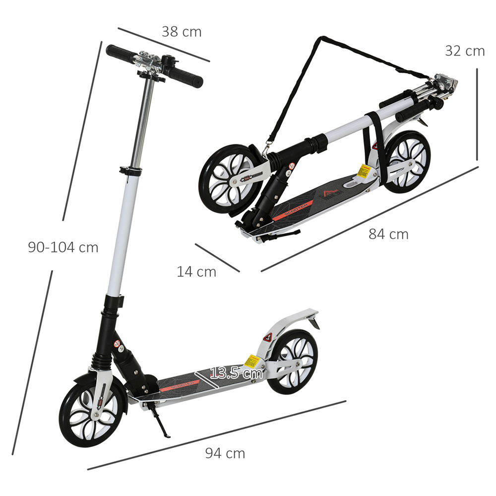 HOMCOM Kick Scooter with Adjustable Handlebars and Shock Absoprtion White and Black Image 6