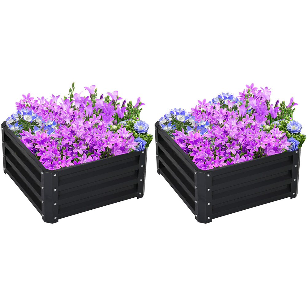 Outsunny Grey Raised Garden Bed Galvanised Planter Box Set of 2 Image 1
