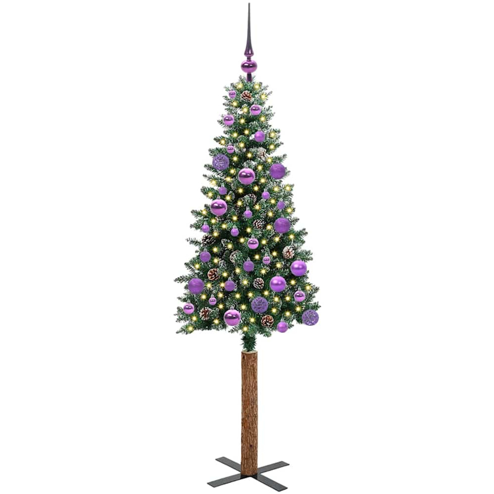 vidaXL Green Snow Flocked Artificial Christmas Tree with Pinecones LEDs Lilac Ornaments 5ft Image 1