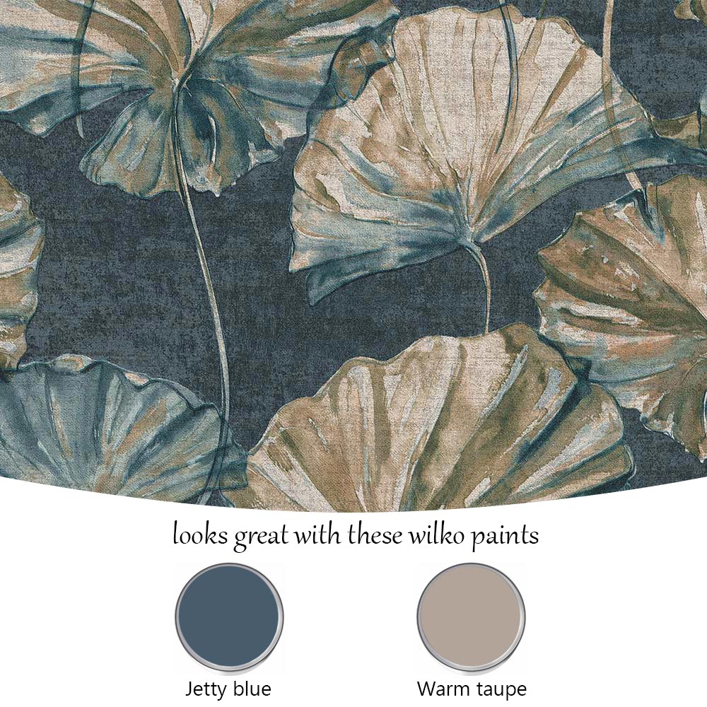 Grandeco Boutique Collection Water Lily Navy Wallpaper Image 4