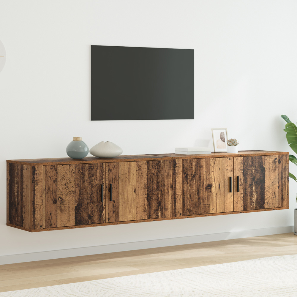 vidaXL 2 Door Old Wood Wall Mounted Wide TV Unit Set of 2 Image 1