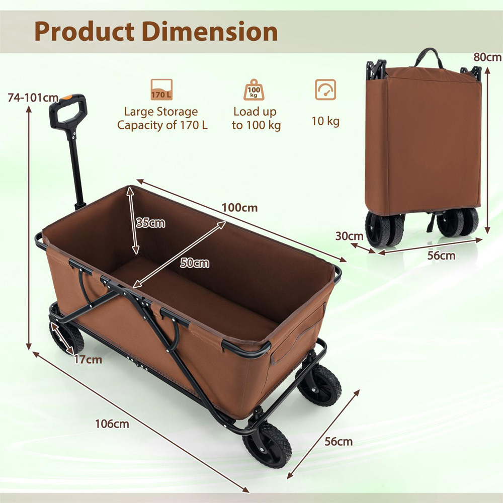 Costway Coffee Collapsible Foldable Wagon Cart with Adjustable Handlebar Image 9