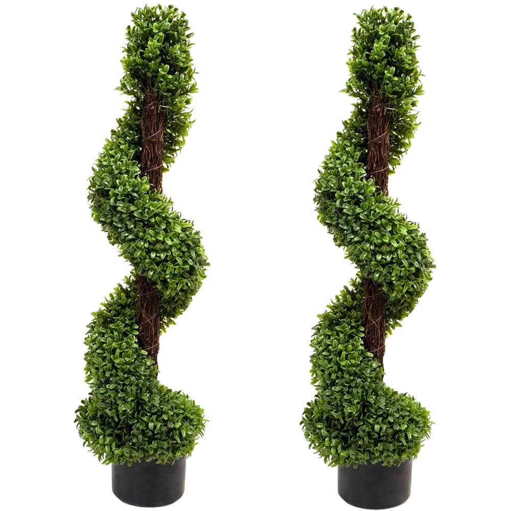 GreenBrokers Artificial Boxwood Spiral Trees 90cm 2 Pack Image 1