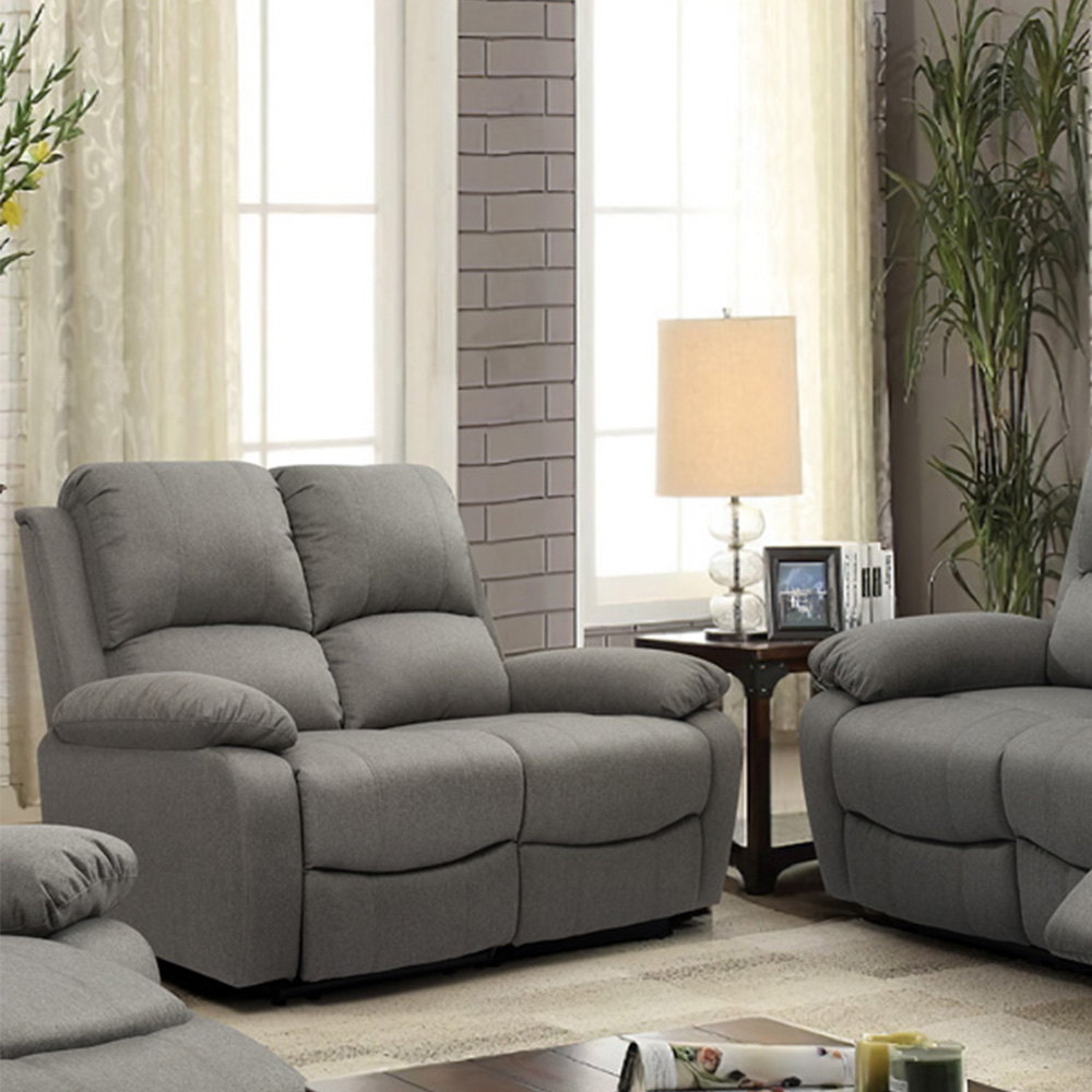 Brooklyn Luxury 5 Seater Light Grey Linen Recliner Sofa Set Image 2