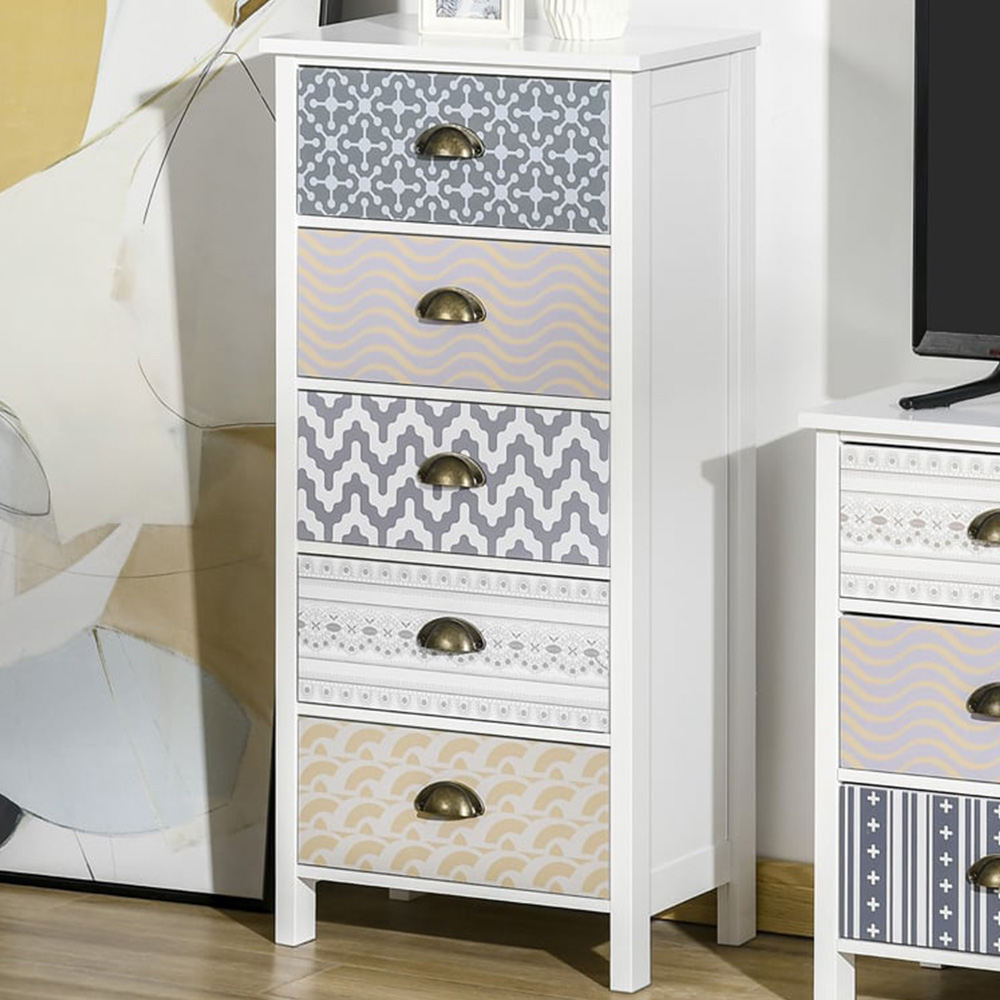 Portland 5 Drawer Multicolour Tallboy Chest of Drawers Image 1