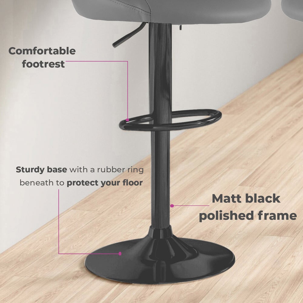 Neo Dark Grey and Black Leather Bar Stool Set of 2 Image 3