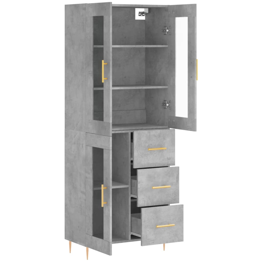vidaXL 3 Glass Door 3 Drawer Concrete Grey Highboard Image 4