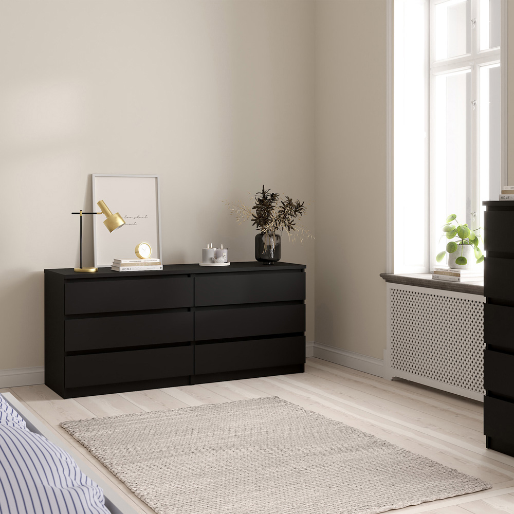 Florence 6 Drawer Black Matt Wide Chest of Drawers Image 6