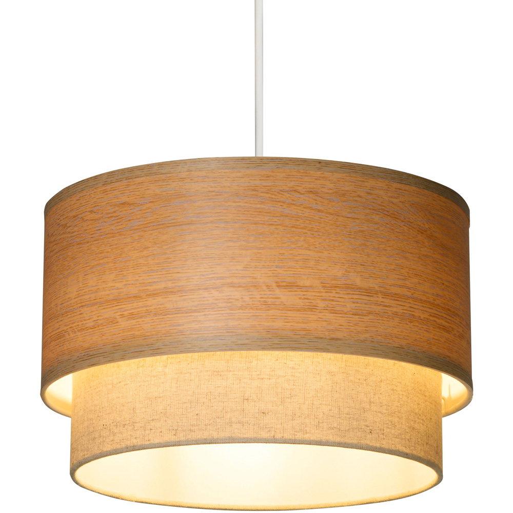 Lighting Collection 2 Tier Wood Veneer Ceiling Lamp Shade Image 3