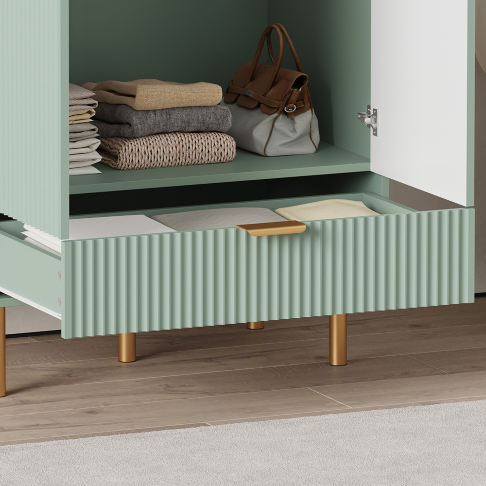 FurnitureHMD 2 Door Single Drawer Green Wave Pattern Wardrobe with Hanging Rail Image 8