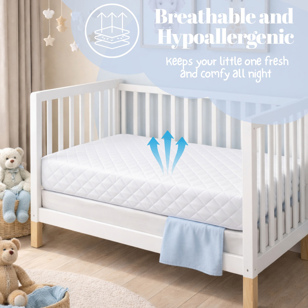 MHG Textiles White Extra Thick Firm Support Waterproof Baby Cot Bed Mattress 140 x 70 x 15cm Image 2